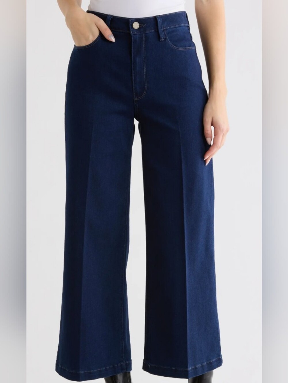 PAIGE Genesee Crop Wide Leg Jeans - 31 Dark Indigo